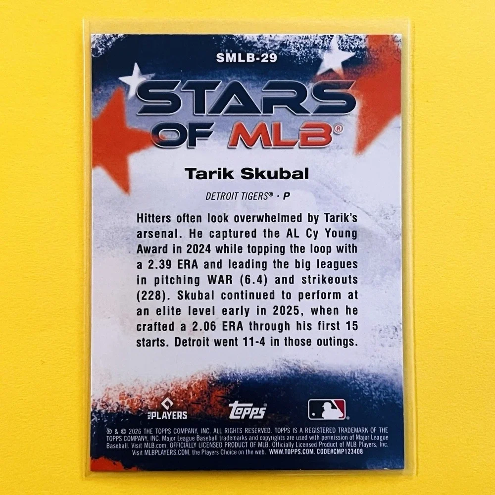 2026 Topps Series 1 Tarik Skubal Stars Of The‎ MLB #SMLB-29 - Detroit Tigers
